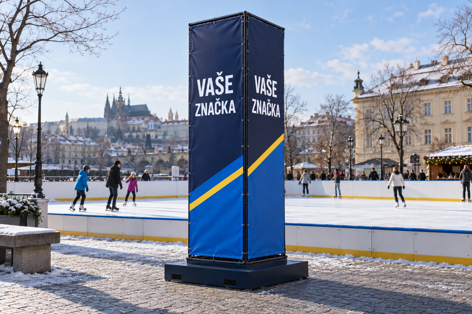 Návrhová vizualizace reklamní věže vedle venkovního kluziště